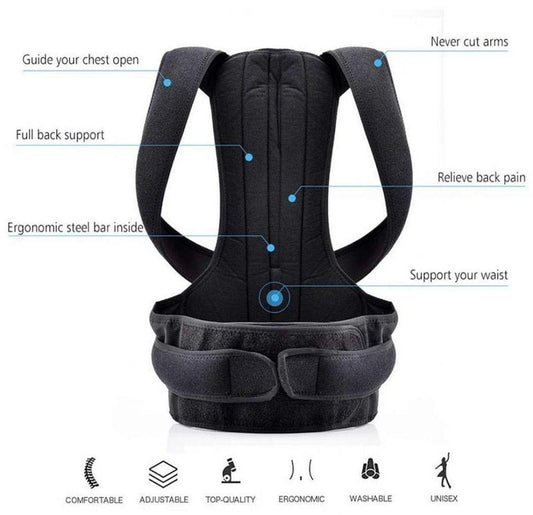 Black Mesh Posture Corrector Belt for Men Women